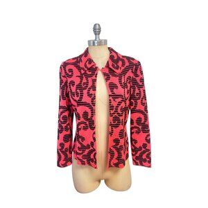 Ming Wang Red & Black Knit Jacket Cardigan Petite Medium PM